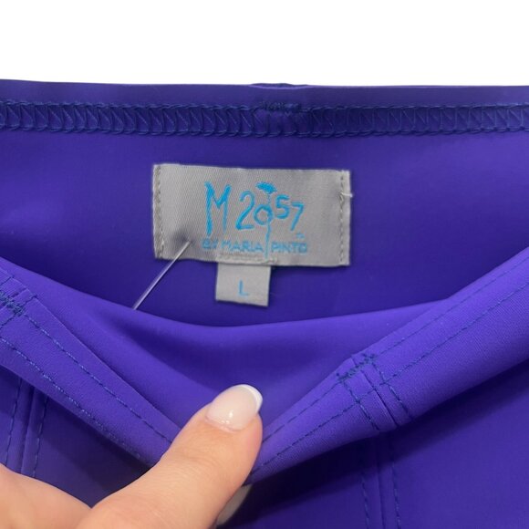 $275 Maria Pinto Purple Pleated Midi Scuba Stretch Skirt size Large - Picture 6 of 7